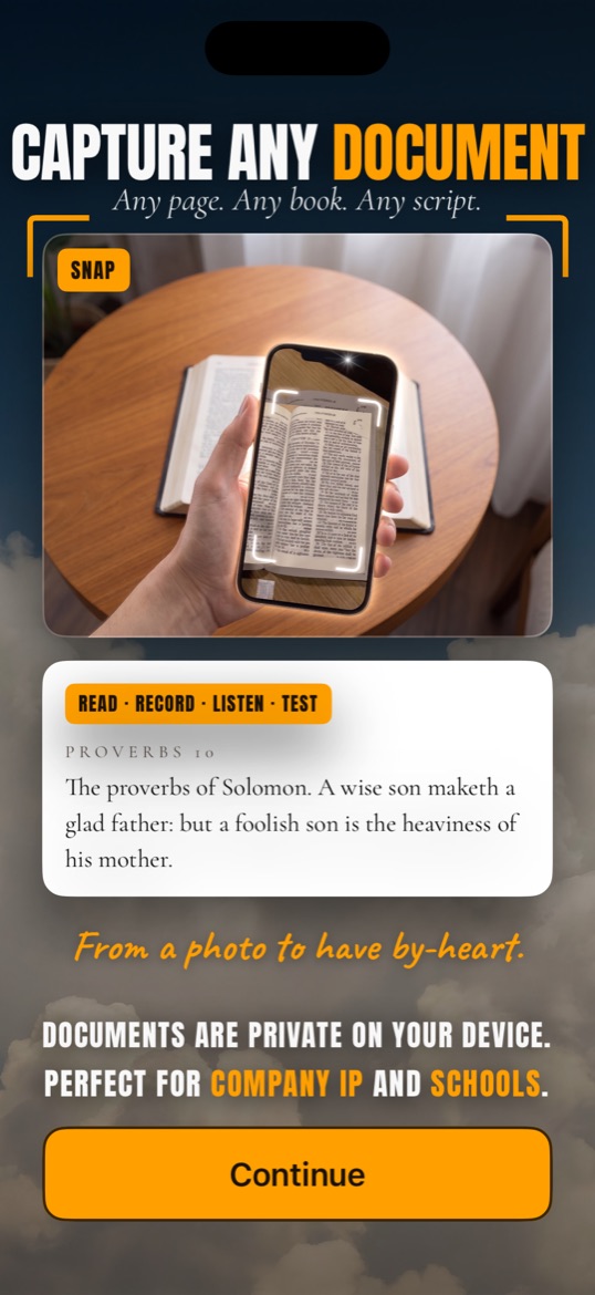 Capture any document: snap a photo of any page, book, or script